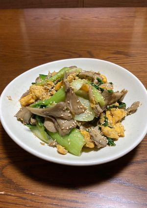青梗菜とまいたけの卵炒め-レシピのメイン写真