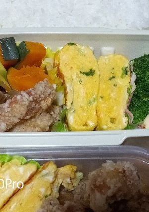8/23唐揚げ卵焼きかぼちゃバター弁当-レシピのメイン写真