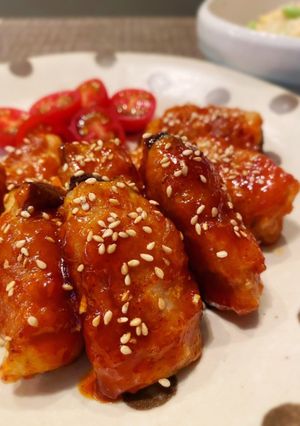 なすの豚巻きで ヤンニョムポーク-レシピのメイン写真