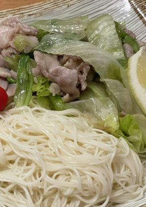 素麺の豚バラレタス塩ダレ炒めのっけ-レシピのメイン写真