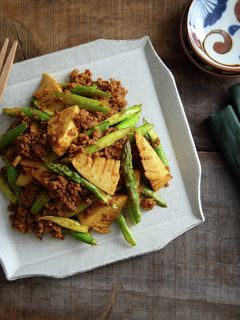 筍とアスパラと挽き肉のカレー炒め-レシピのメイン写真