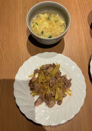 豚肉とじゃがいもの炒め物、卵スープ-レシピのメイン写真
