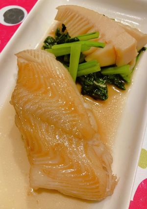 カレイの煮付け＊小松菜と筍の添物付-レシピのメイン写真