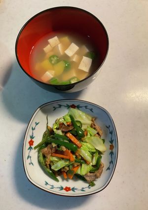 野菜と豚肉の炒め物、お吸い物-レシピのメイン写真