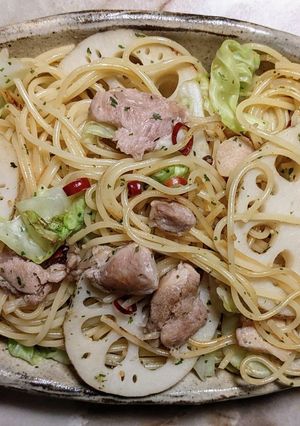 れんこんのペペロンチーノ 484kcal-レシピのメイン写真