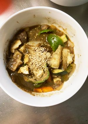 レンジ肉無豆腐きな粉オニオン味野菜炒め-レシピのメイン写真