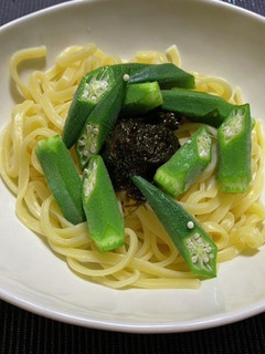 海苔バターとおくらのパスタ-レシピのメイン写真