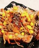 とんかつ きんぴらゴボウ人参蓮根コーン丼