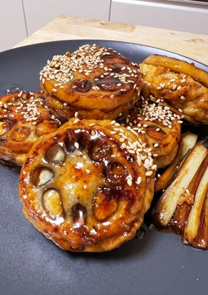甘辛ダレ☆鶏ひき肉とレンコンのはさみ焼き-レシピのメイン写真