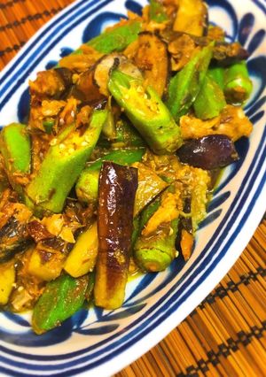 茄子とオクラのサバカレー炒め-レシピのメイン写真