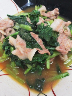 レンジだけ!小松菜と豚肉のバター醤油蒸し-レシピのメイン写真