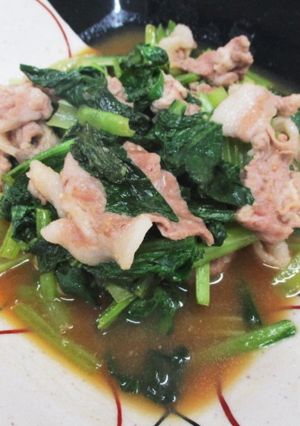 レンジだけ！小松菜と豚肉のバター醤油蒸し-レシピのメイン写真