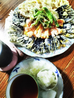 厨房ばあばぁ!茄子飾り揚げ天。-レシピのメイン写真