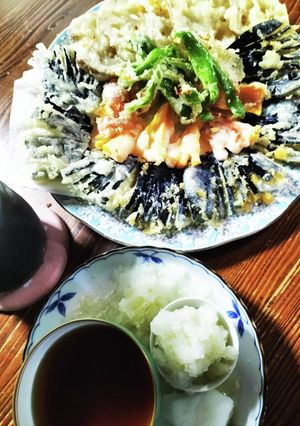 厨房ばあばぁ!茄子飾り揚げ天。-レシピのメイン写真