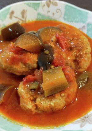 ナスとトマトの煮込みハンバーグ-レシピのメイン写真