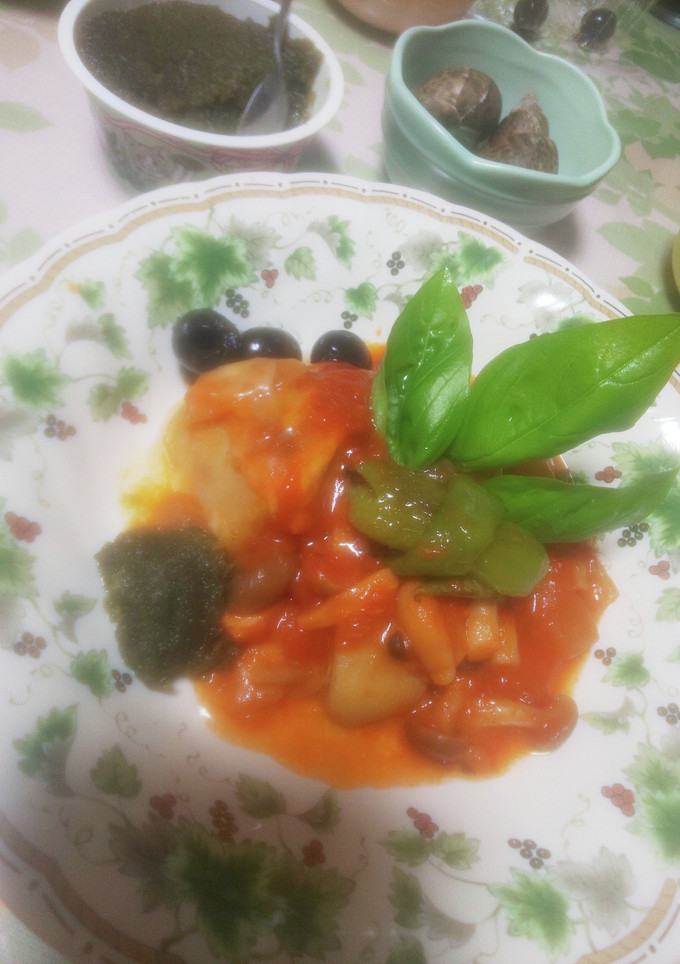 秋生鮭のトマト煮込みバジル添え-レシピのメイン写真