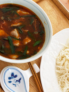 素麺♡豚バラとニラの温つけダレ-レシピのメイン写真