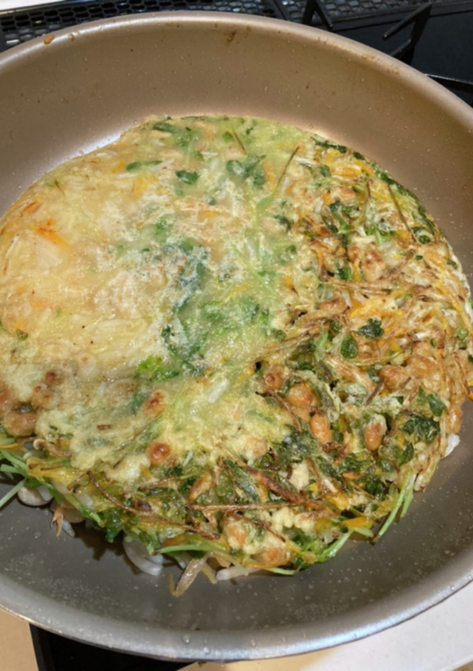 豆苗と大豆のもちもちチヂミ風お焼き-レシピのメイン写真
