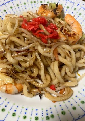 簡単　ソース焼きエビうどん-レシピのメイン写真
