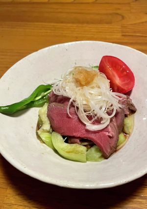 トロ旨 焼き茄子座布団ローストビーフ-レシピのメイン写真