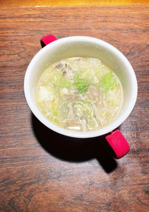 舞茸とレタスと長ネギのかき玉鶏ガラスープ-レシピのメイン写真