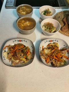 野菜肉炒め豆腐卵吸物冷や奴-レシピのメイン写真