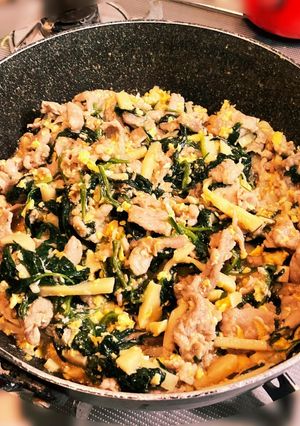 【パパ料理】筍とほうれん草の炒め物-レシピのメイン写真