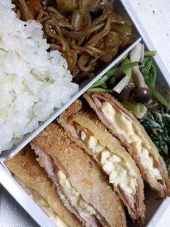 【弁当】マヨ玉ハムかつ&しめじレモン蒸し-レシピのメイン写真