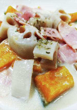 カボチャと蓮根の白だし豆乳-レシピのメイン写真
