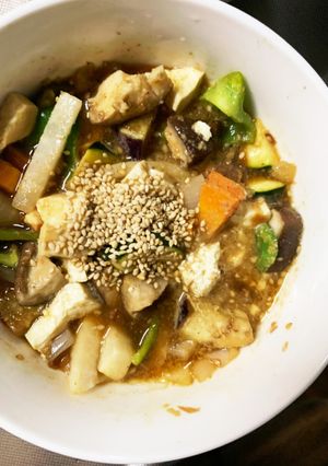 レンジ肉無豆腐簡単オニオンソース野菜炒め-レシピのメイン写真