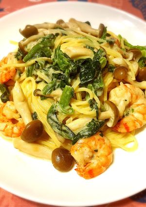 海老とほうれん草のチーズクリームパスタ-レシピのメイン写真