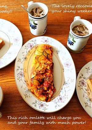 週末の朝☀️スパムと夏野菜の贅沢オムレツ-レシピのメイン写真