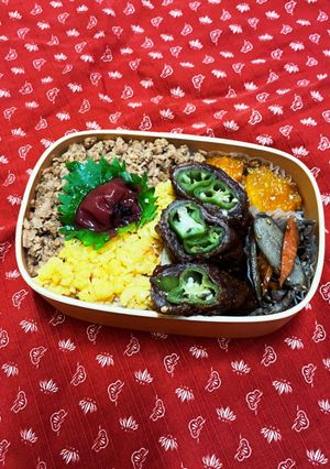 2022.9.3.肉巻きと鶏そぼろ弁当-レシピのメイン写真
