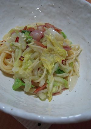 白菜とウインナーのペペロンチーノ-レシピのメイン写真