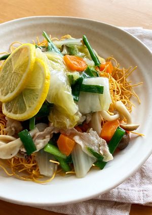 ＊さっぱり！白菜の漬物あんかけ皿うどん-レシピのメイン写真