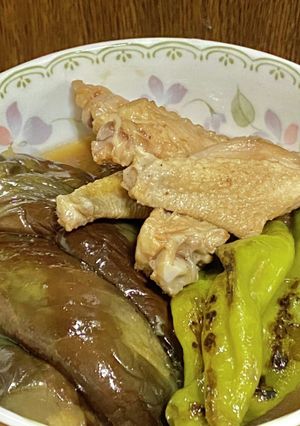 茄子&万願寺唐辛子と手羽の煮物-レシピのメイン写真