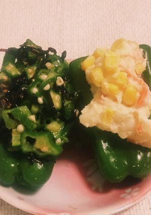 ピーマン丸ごとオクラ昆布煮&ポテサラコン-レシピのメイン写真