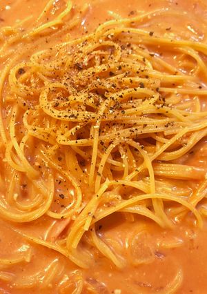 トマトジュースでクリームスープパスタ-レシピのメイン写真