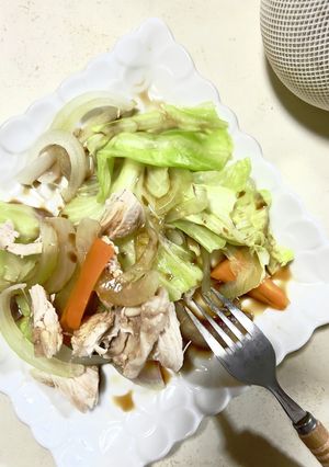 ゆで鶏の温サラダ手作り醤油ドレッシング♪-レシピのメイン写真