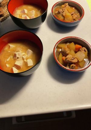 野菜と鶏肉煮込み、玉葱豆腐の味噌汁-レシピのメイン写真