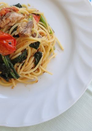 サバ缶と小松菜のパスタ【ＪＡほこた】-レシピのメイン写真