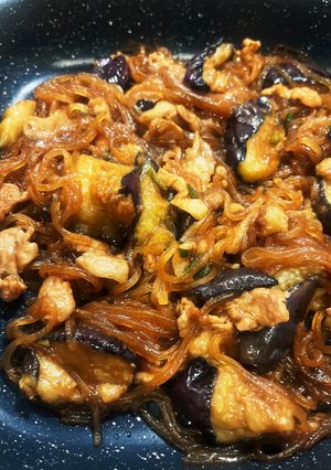 ナス、豚肉、マロニー甘味噌炒め-レシピのメイン写真