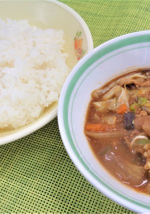 なすのみそ豚丼@倉敷市学校給食-レシピのメイン写真