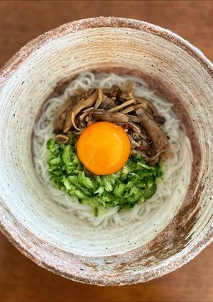 手作りなめ茸と叩ききゅうりのお素麺-レシピのメイン写真