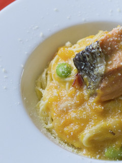 秋鮭のバターナッツスープパスタ-レシピのメイン写真
