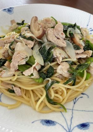 豚肉とツルムラサキの和風パスタ-レシピのメイン写真