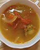 ボイルほたてとトマトのカレー粉スープ