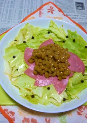 ビアソ&キャベツ+納豆載せサラダのタパス-レシピのメイン写真