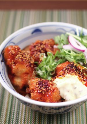 丸亀製麺期間限定！　辛タル鶏天ぶっかけ♪-レシピのメイン写真