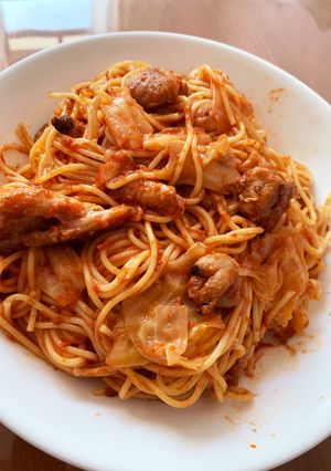 キャベツと鶏モモのトマトパスタ-レシピのメイン写真